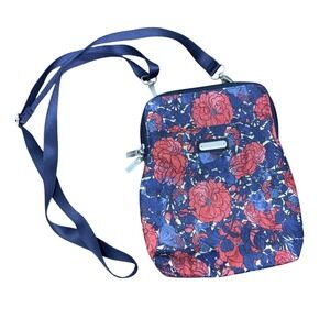 Baggallini Floral Bryant Crossbody Bag Blue Red Floral RFID Wallet organizer